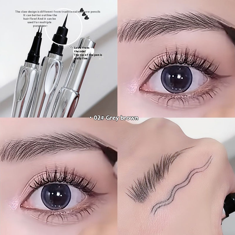 Eyebrow tattoo pen with close-up shots of an eye and eyebrow application.